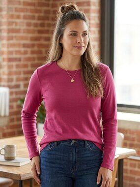 Croft and Barrow Long Sleeve Crewneck Wine Burgundy 100% Pima Cotton Top Shirt S